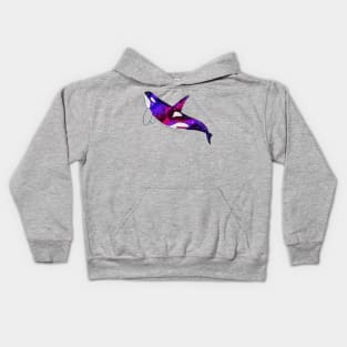 Orca with galaxy in watercolor Kids Hoodie